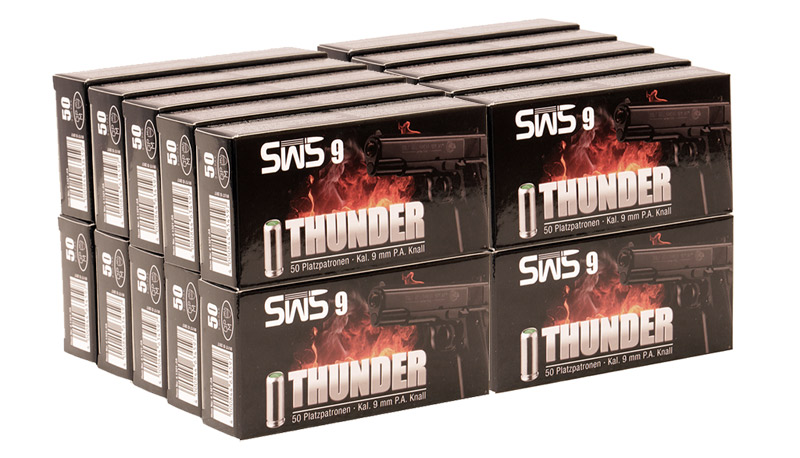 Vorteilspack Platzpatronen SWS Thunder, Nitro, Kaliber 9 mm P.A., für Pistolen, Stahl, 1000 Stück (P18)