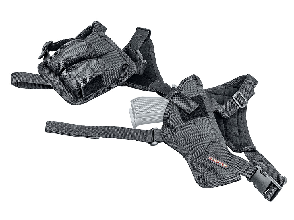 Universal Schnellziehholster Formholster Schulterholster Umarex für große Pistolen Magazintaschen Cordura schwarz