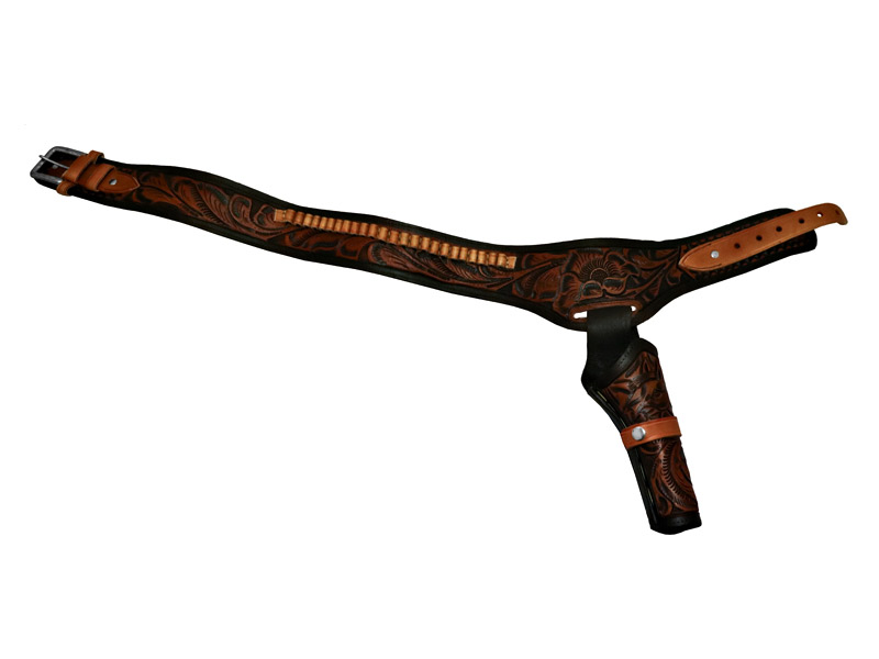 Westerngürtel mit Patronenschlaufen und 1 Holster braun punziert Länge 90 cm