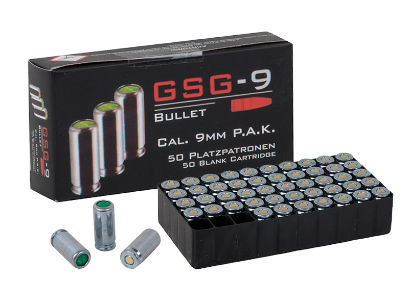 Platzpatronen GSG-9 Bullet Kaliber 9 mm P.A. Nitro für Pistolen Stahl 50 Stück (P18)