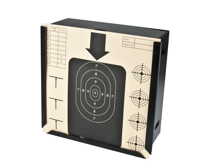Kugelfangkasten mit Federplatte für Pistolenscheiben 17 x17 cm