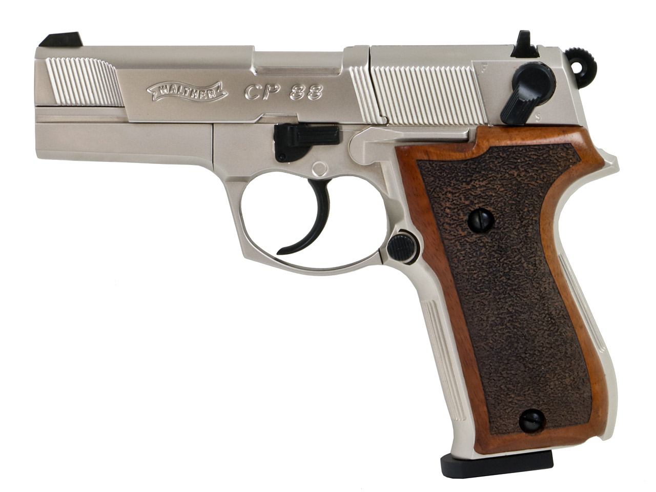 CO2 Pistole Walther CP88 nickel, Holzgriffschalen, Kaliber 4,5 mm Diabolo (P18)