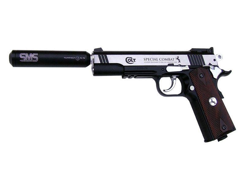 CO2 Pistole Colt Special Combat Classic Ganzmetall Kaliber 4,5 mm BB (P18)<b>+ schwarzer Schalldämpfer Adapter</b>