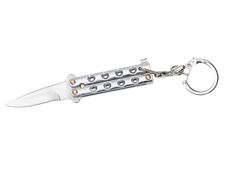 Schlüsselanhänger Mini Butterfly Messer Stahl Klingenlänge 40 mm silber abnehmbarer Schlüsselring
