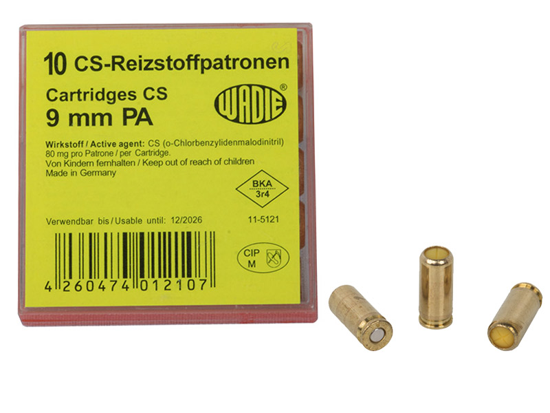 CS Gaspatronen Reizstoffpatronen Wadie Kaliber 9 mm P.A. für Pistolen 80 mg Wirkstoff 10 Stück (P18)