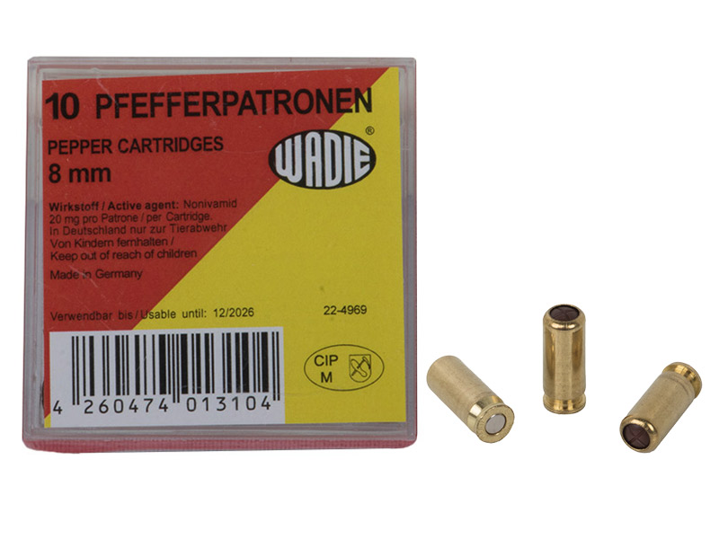 Pfefferpatronen Abwehrpatronen Wadie Kaliber 8 mm PV für Pistolen 20 mg Wirkstoff 10 Stück (P18)