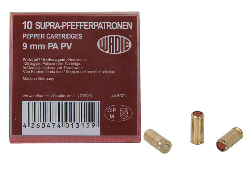 Supra Pfefferpatronen Abwehrpatronen Wadie Kaliber 9 mm P.A. PV für Pistolen 120 mg Wirkstoff 10 Stück (P18)