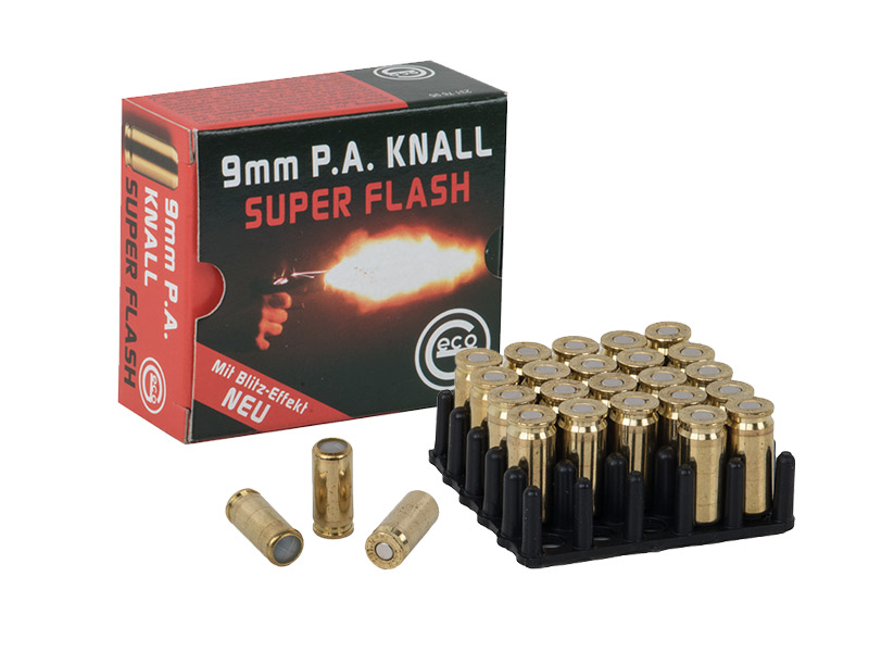 Platzpatronen Geco Super Flash Kaliber 9 mm P.A. Nitro für Pistolen Messing 25 Stück (P18)