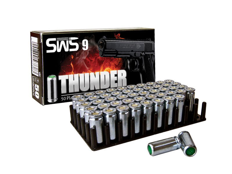 Platzpatronen SWS Thunder Nitro Kaliber 9 mm P.A. für Pistolen Stahl 50 Stück (P18)