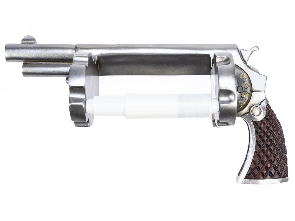 Toilettenpapierhalter im Revolver-Look aus Polyresin-Kunstharz