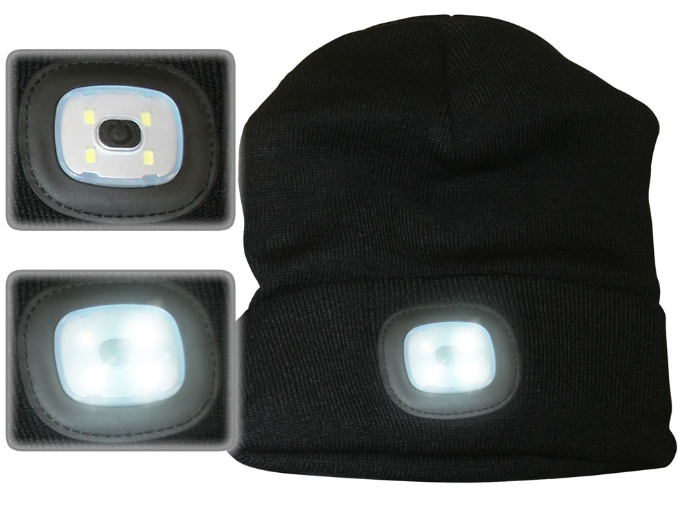 Strickmütze Beanie mit 4 LED's, Uni Größe, schwarz - sehen und gesehen werden