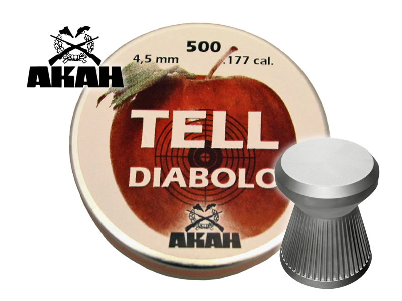 500 Stück AKAH Flachkopf-Diabolo TELL, geriffelt, Kaliber 4,5 mm, 0,47 g