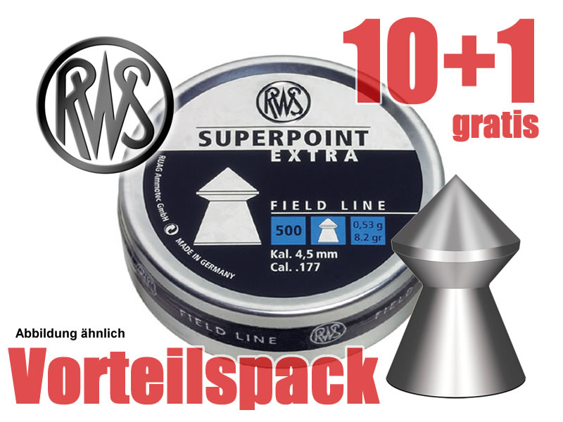 10+1 GRATIS x 500 St. RWS Spitzkopf-Diabolo SUPERPOINT EXTRA, Kal 4,5 mm, 0,53 g