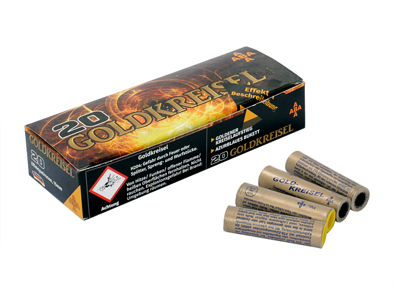 Pyro ABA Goldkreisel Kombi-Feuerwerksgeschosse mit Kreiselaufstieg und azurblauem Bukett, 20 Stück (P18)