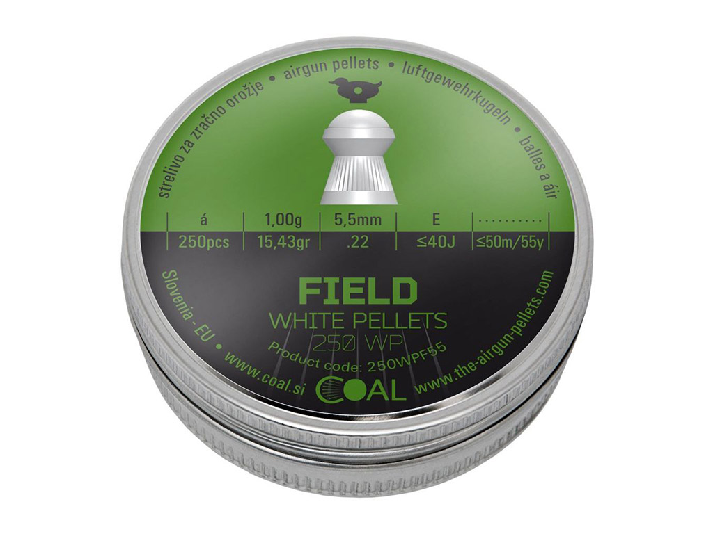 Coal White Pellets Field Diabolols, Rundkopf, geriffelt, 1,00 g, Kaliber 5,50 mm, 250 Stück