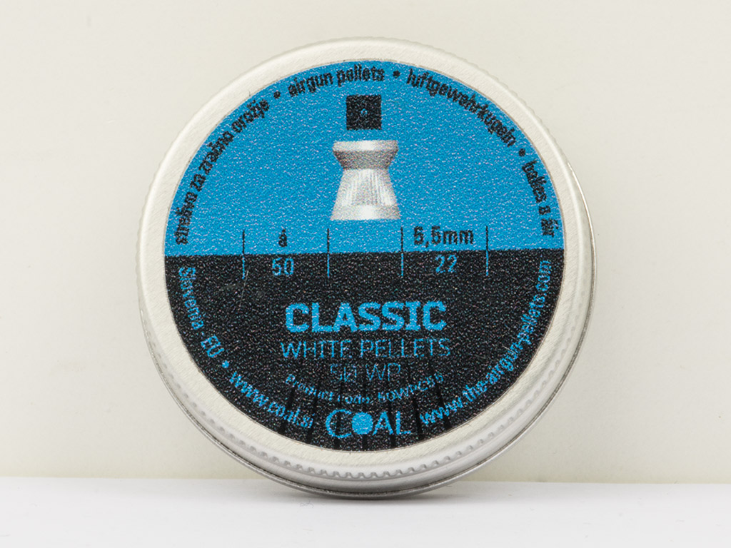 Coal White Pellets Classic Diabolo, Flachkopf, geriffelt, 0,80 g, Kaliber 5,5mm, 50 Stück