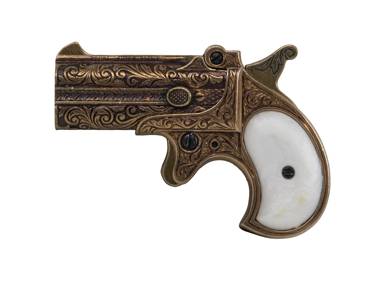 Deko Pistole Derringer USA 1866 Kaliber .41 Elfenbeinimitat Griffe messing verziert