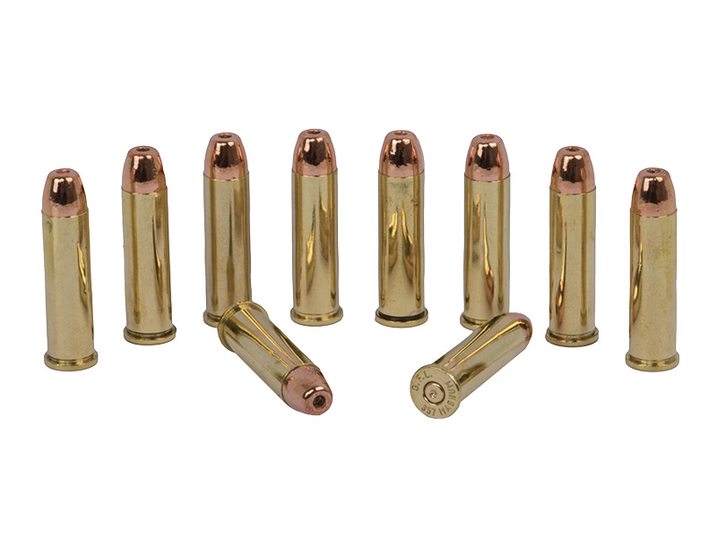 Dekopatronen Revolverpatronen Kaliber .357 Magnum Messinghülse mit Hohlspitzgeschoss Rund Kupfer blinde Originalpatronen 10 Stück (P18)