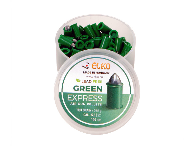 Diabolo Elko Green Express, Spitzkopf, Kunststoffmantel, bleifrei, Kaliber 5,5 mm, 0,67 g, 100 Stück