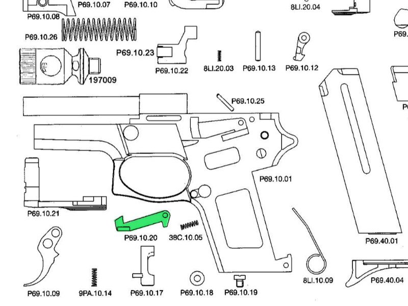 Schlittenfangauslöser für Schreckschuss-, Gas-, Signalpistole Melcher ME 69 Springfield, Ersatzteil