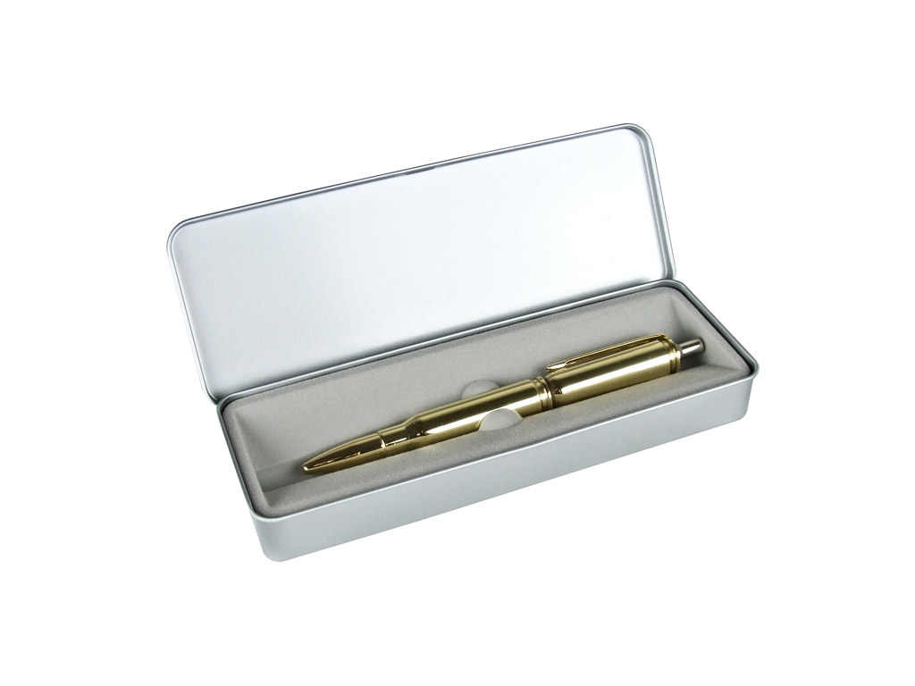 Kugelschreiber Bulletpen aus Original-Patronenhülsen Kaliber 7,62 im Geschenketui aus Metall