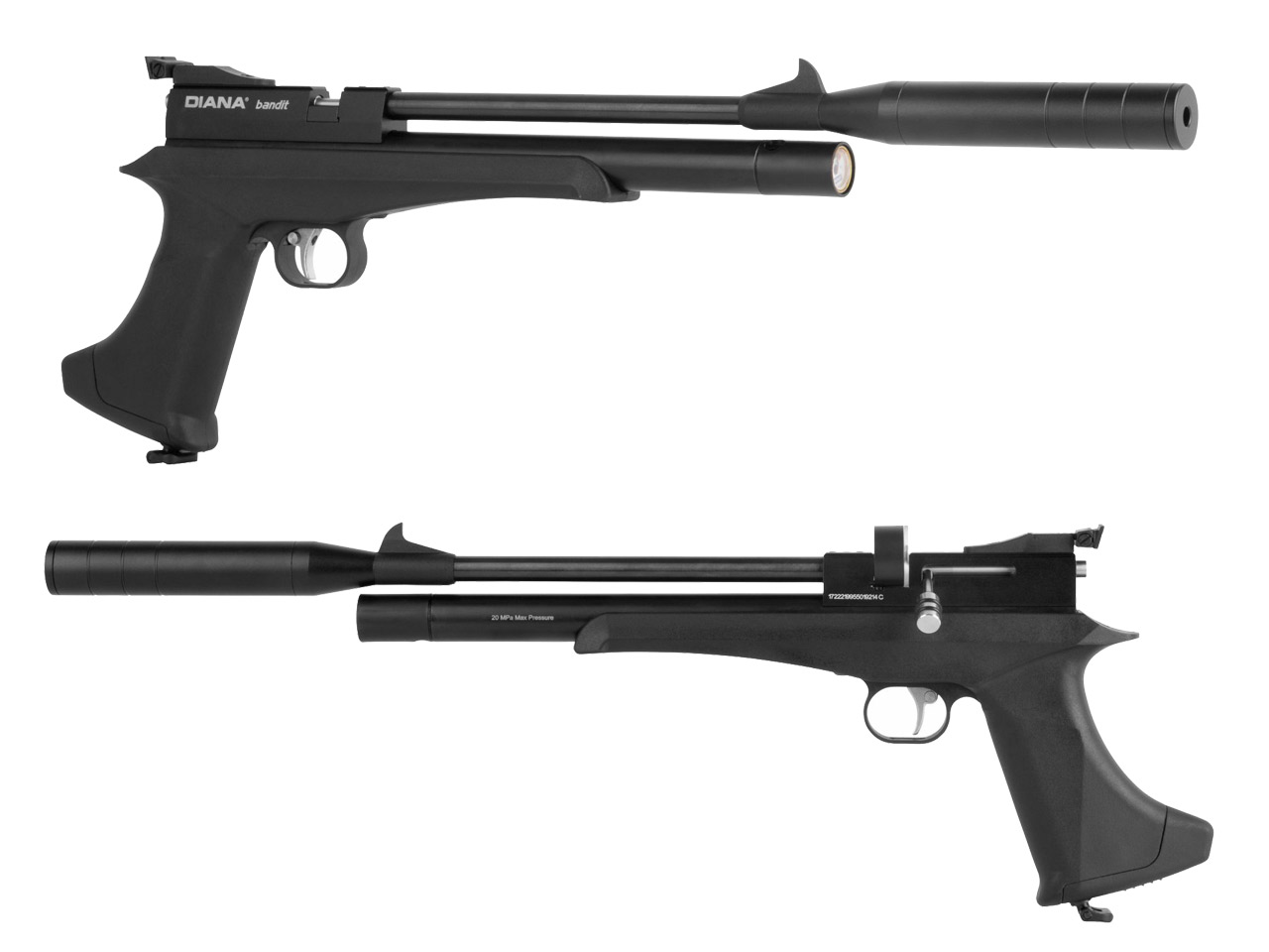 Pressluftpistole Diana bandit black Kunststoffgriff mit Hinterschaft Schalldämpfer Kaliber 4,5 mm (P18)