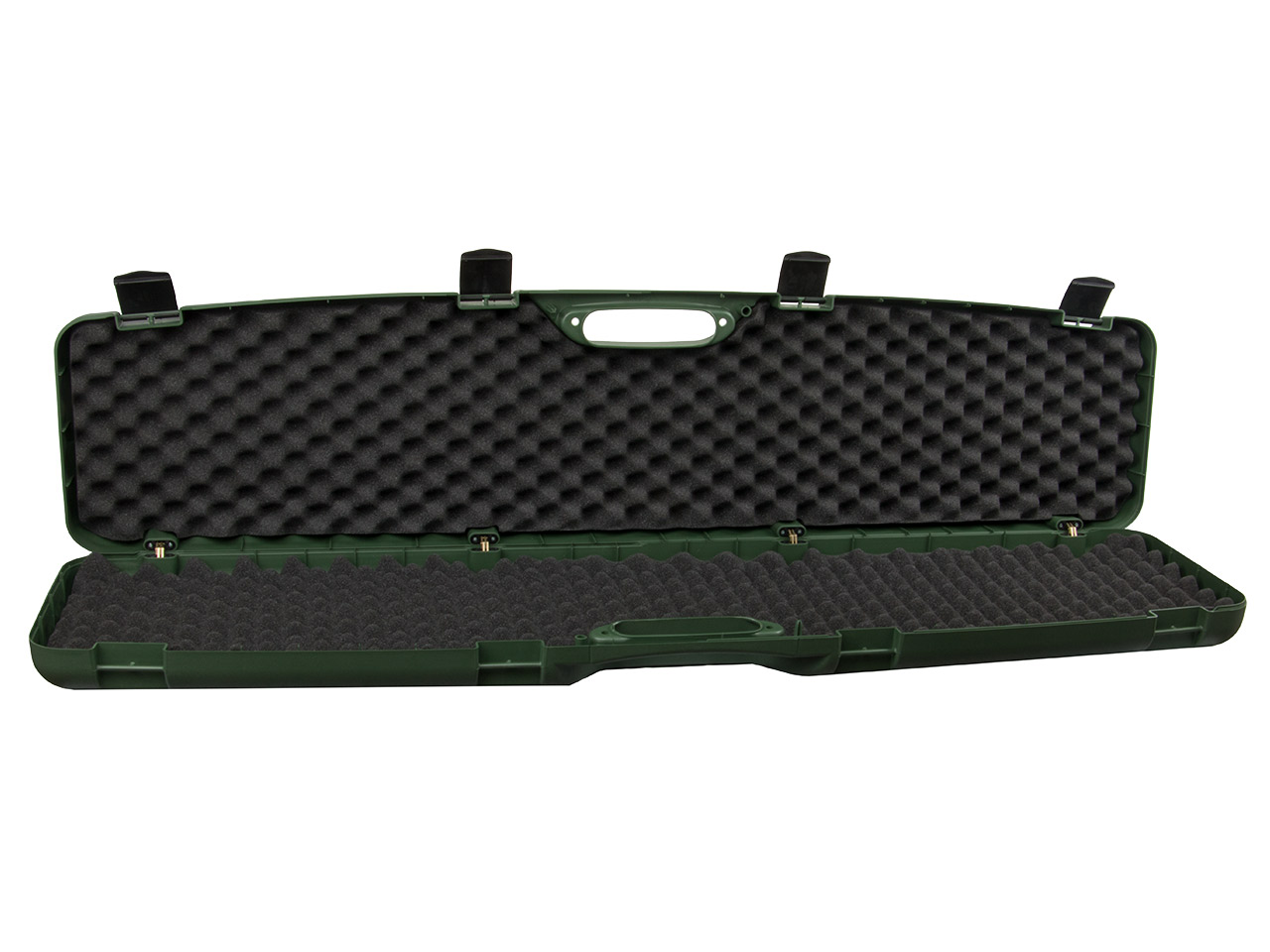 Gewehrkoffer Transportkoffer 120 x 22 cm Messingscharniere Kunststoff Noppenschaumeinlage 4 Schnappverschlüsse grün