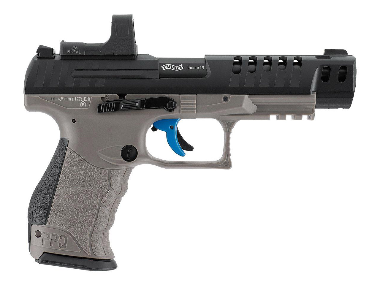 CO2 Pistole Walther Q5 Match Combo 5 Zoll Tungsten Gray Kaliber 4,5 mm Diabolo (P18)<b> + Leuchtpunktvisier RDS 8</b>