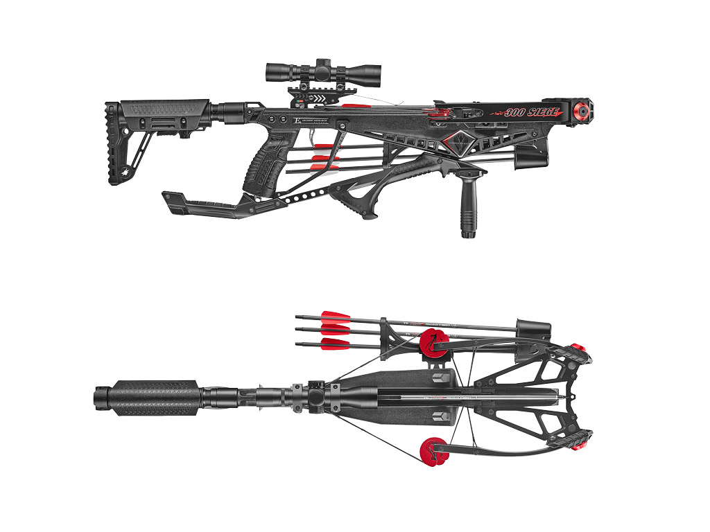 Compound Armbrust EK Archery Cobra System Siege, 150 lbs, schwarz, inkl. Zielfernrohr, Zweibein und Zubehör (P18)
