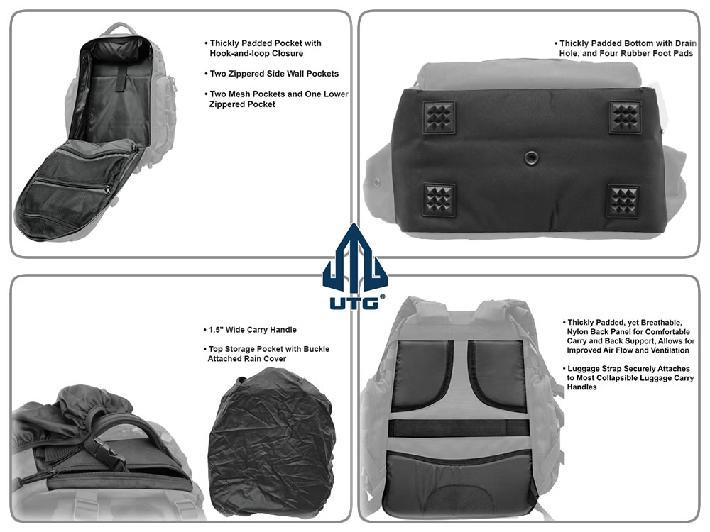 Rucksack UTG Größe 39,4 x 22,9 x 48,3 cm Fassungsvermögen 36 Liter Polyester wasserdicht schwarz viele Taschen