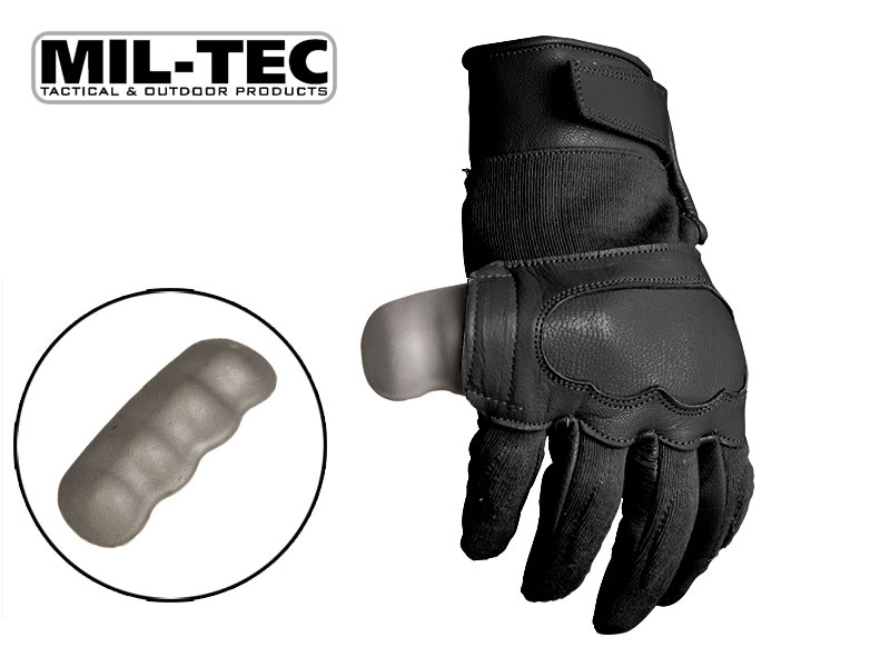 MIL-TEC taktische Lederhandschuhe BLACK, schnitthemmend, Knöchelschutz, Polsterung, Gr. L