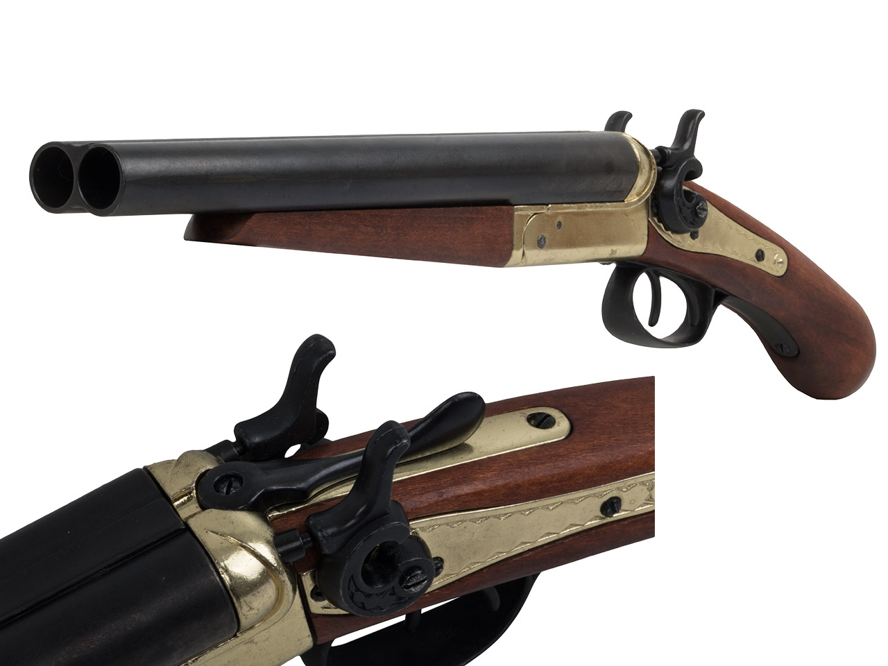 Deko abgesägte Doppelhahn Schrotflinte Double-Barrel Sawed off Shotgun USA 1868 voll beweglich Länge 52 cm schwarz messing