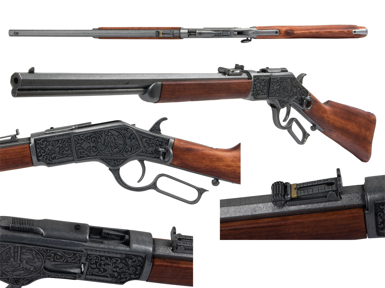 Deko Gewehr Winchseter 1873 Carbine lever action USA Kaliber .44-40 voll besweglich Länge 99 cm altgrau