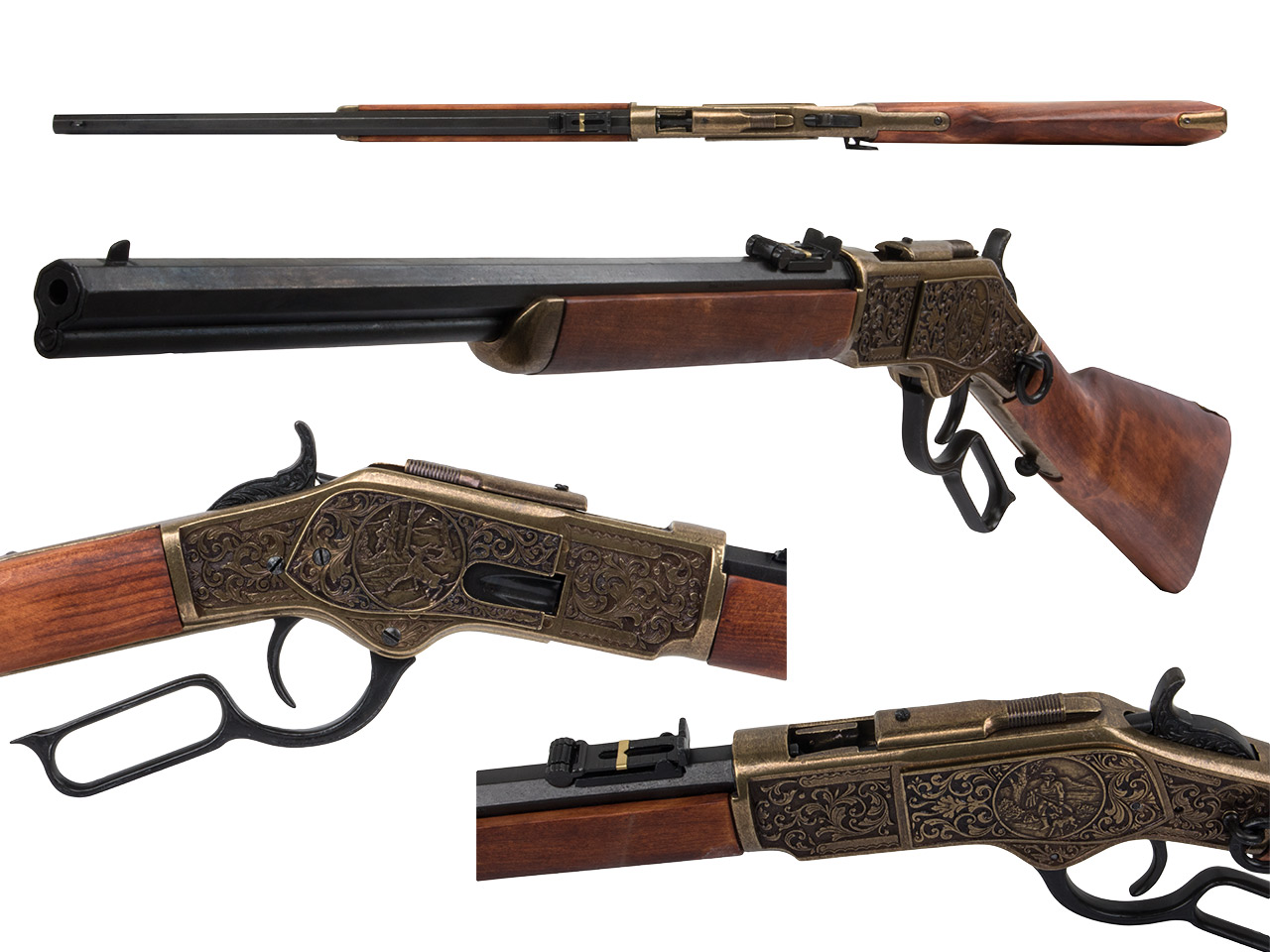 Deko Westerngewehr Denix Winchester Carbine lever action USA 1873 Kaliber .44 - .40 voll beweglich Länge 99 cm messing