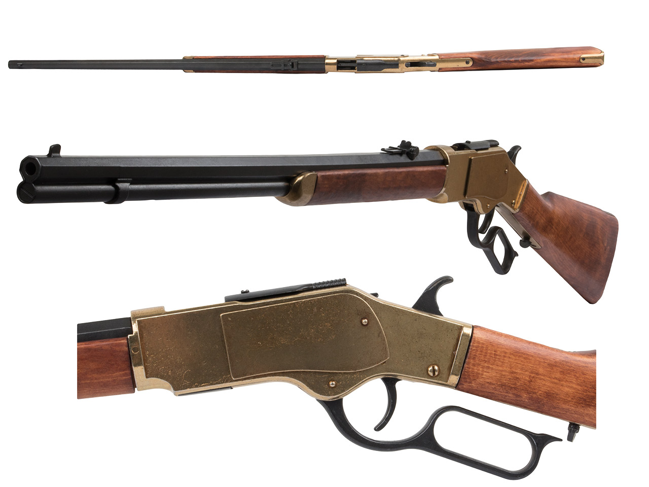 Deko Westerngewehr Denix Winchester Mod. 73 USA 1873 messing und schwarz realistisches Repetieren mit Hülsenauswurf Gesamtlänge 110 cm