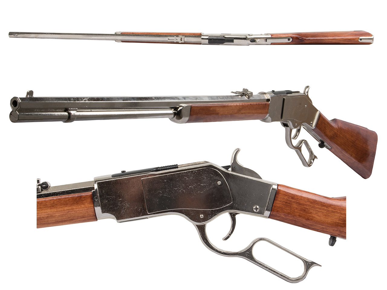Deko Westerngewehr Denix Winchester Mod. 73 USA 1873 nickel hell realistisches Repetieren mit Hülsenauswurf Gesamtlänge 110 cm
