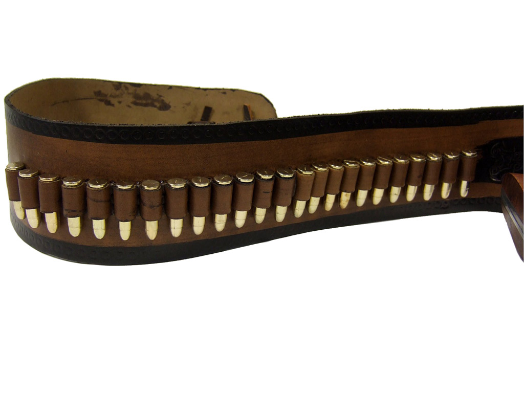 Westerngürtel mit 1 Holster und 24 Dekopatronen, Leder, punziert, 95 - 105 cm
