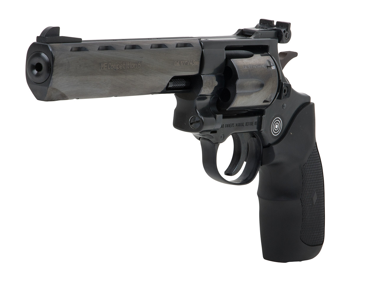 LEP Druckluft Revolver ME Competition 6 Zoll Stahllaufmantel brüniert Gummigriff Kaliber 4,5 mm (P18)