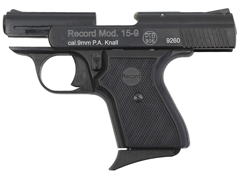Schreckschuss Pistole Record 15-9 brüniert Kaliber 9 mm P.A.K.(P18) <b>+ 50 Schuss</b>