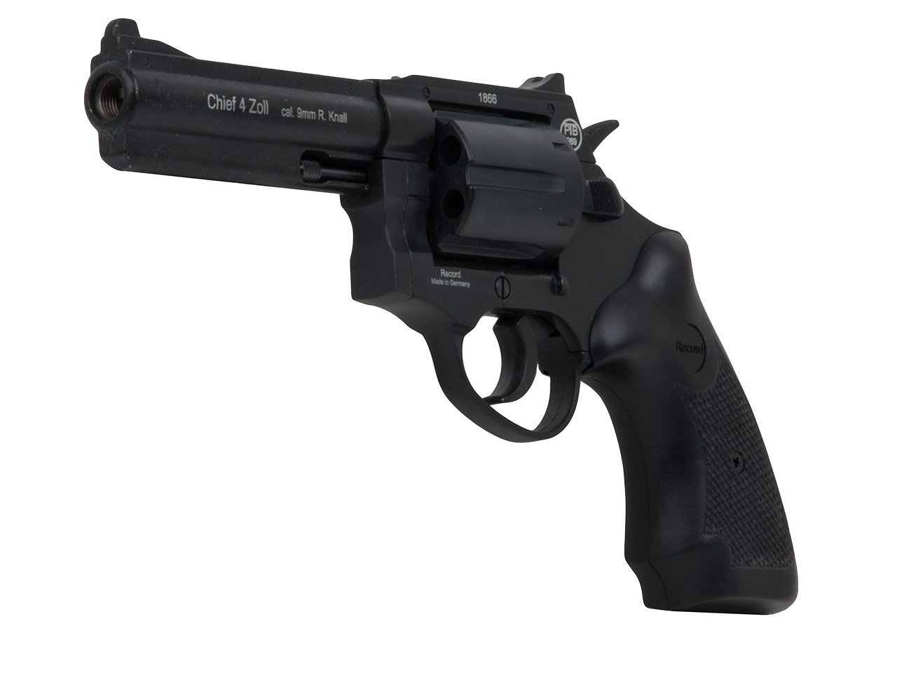 Schreckschuss Revolver Record Chief 4 Zoll PTB 989 brüniert Kaliber 9 mm R.K. (P18) <b>+ 50 Schuss</b>