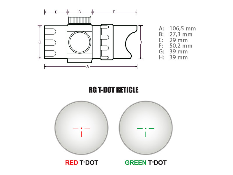 Leuchtpunktvisier UTG 4,2 Zoll ITA Red/Green CQB T Dot rot grün beleuchtet Weaver- Picatinny-Schnellspannmontage