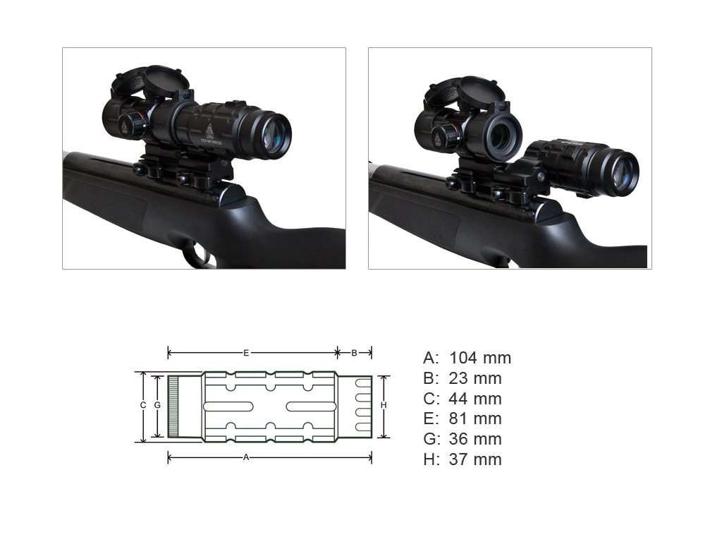 UTG 3X Magnifier mit Flip-to-side Weaver- Picatinny-Schnellspannmontage klappbar höhen- und seitenverstellbar