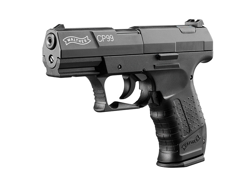 CO2 Pistole Walther CP99 schwarz Kaliber 4,5 mm Diabolo (P18)<b> + Schalldämpfer silber Adapter</b>