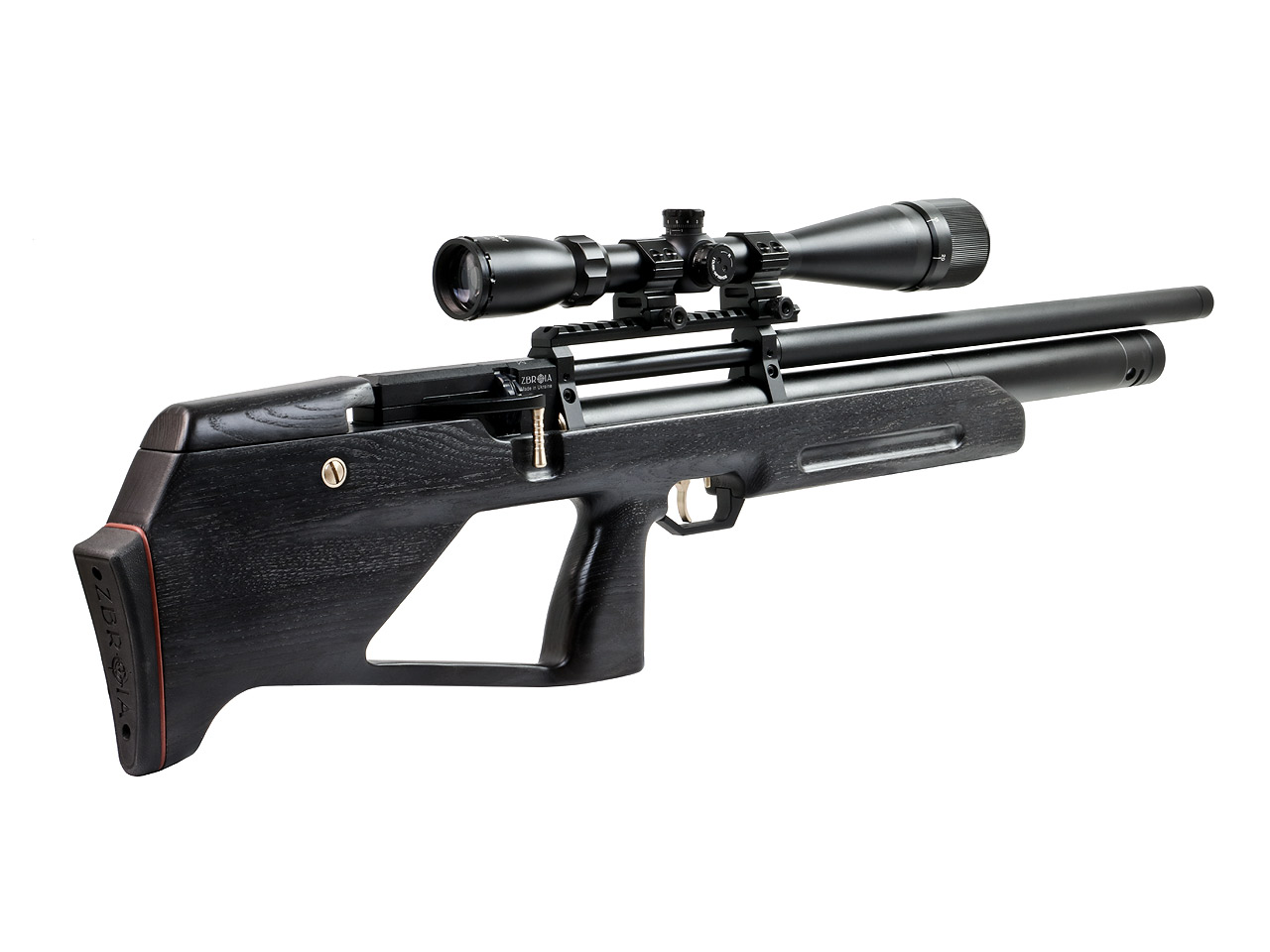 Bullpup Pressluftgewehr Zbroia Kozak mit integriertem Schalldämpfer, Holzschaft schwarz, Kaliber 4,5 mm (P18)