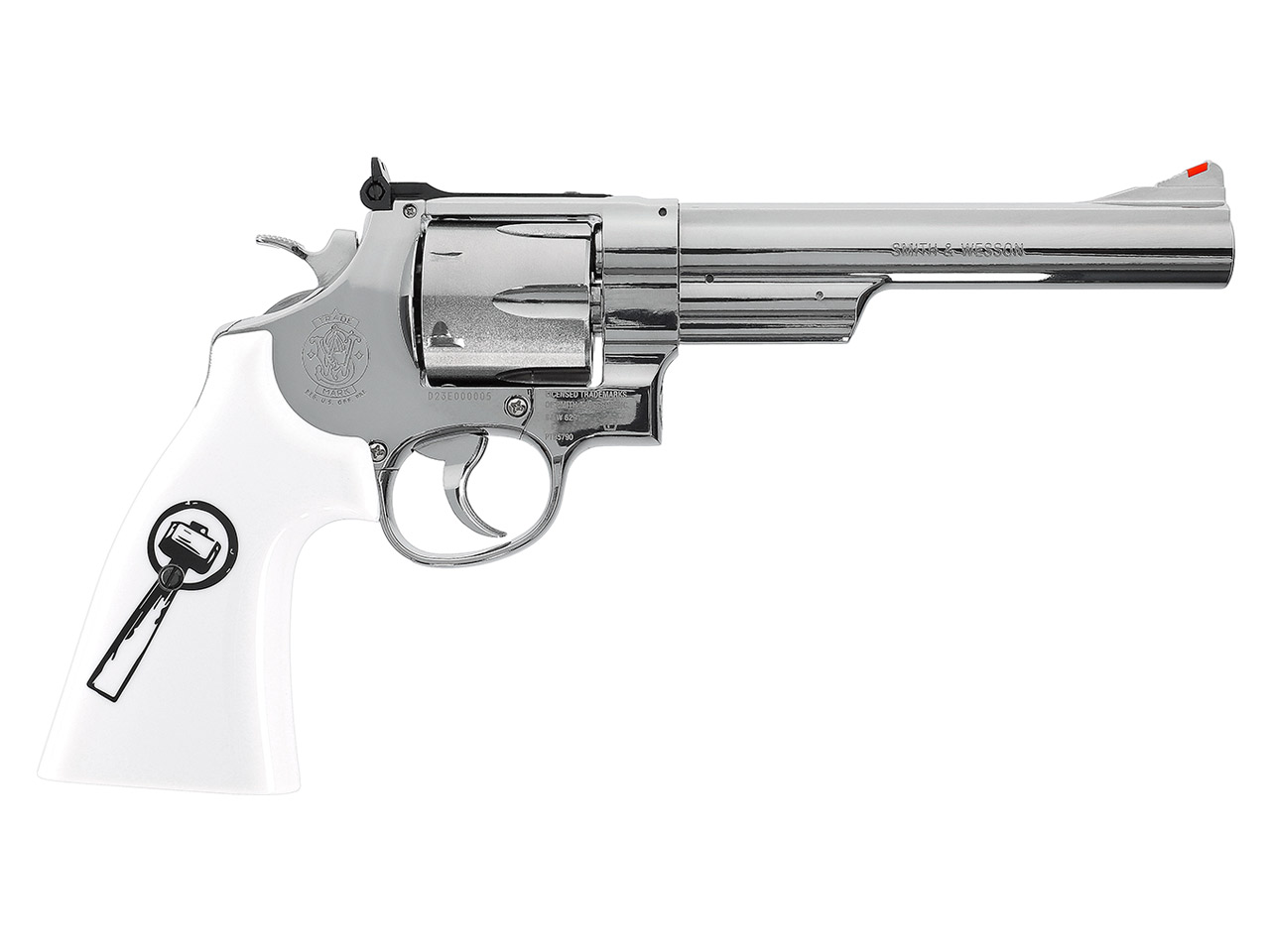 CO2 Softair Revolver Smith & Wesson 629 Trust Me Vollmetall vernickelt weiße Griffschalen Kaliber 6 mm BB (P18)