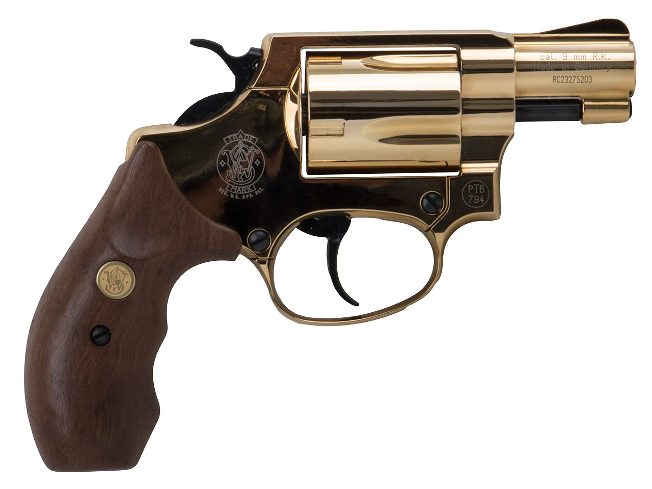 Schreckschuss Revolver Smith & Wesson Chiefs Special Combat gold Holzgriffschalen Kaliber 9 mm R.K. (P18)
