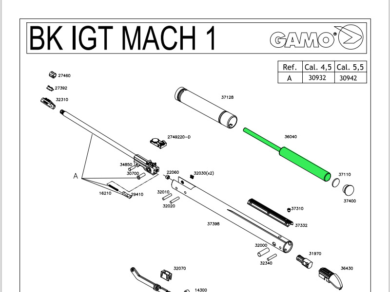 Export Gasdruckfeder für Luftgewehre Gamo Black Mach 1 Modelle