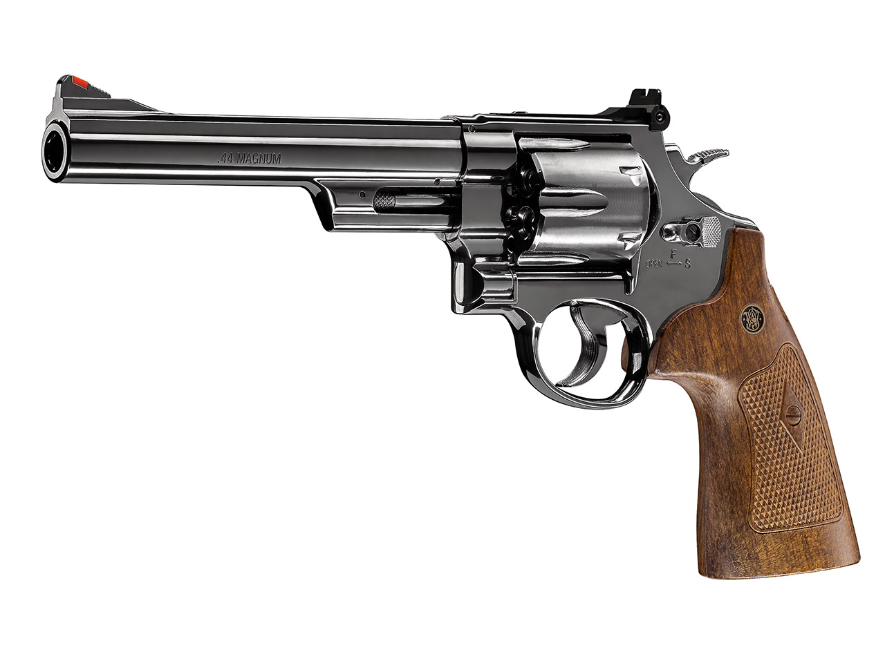 CO2 Revolver Smith & Wesson M29 6.5 Zoll hochglanzbrüniert braune Griffschalen Kaliber 4,5 mm Diabolo (P18)