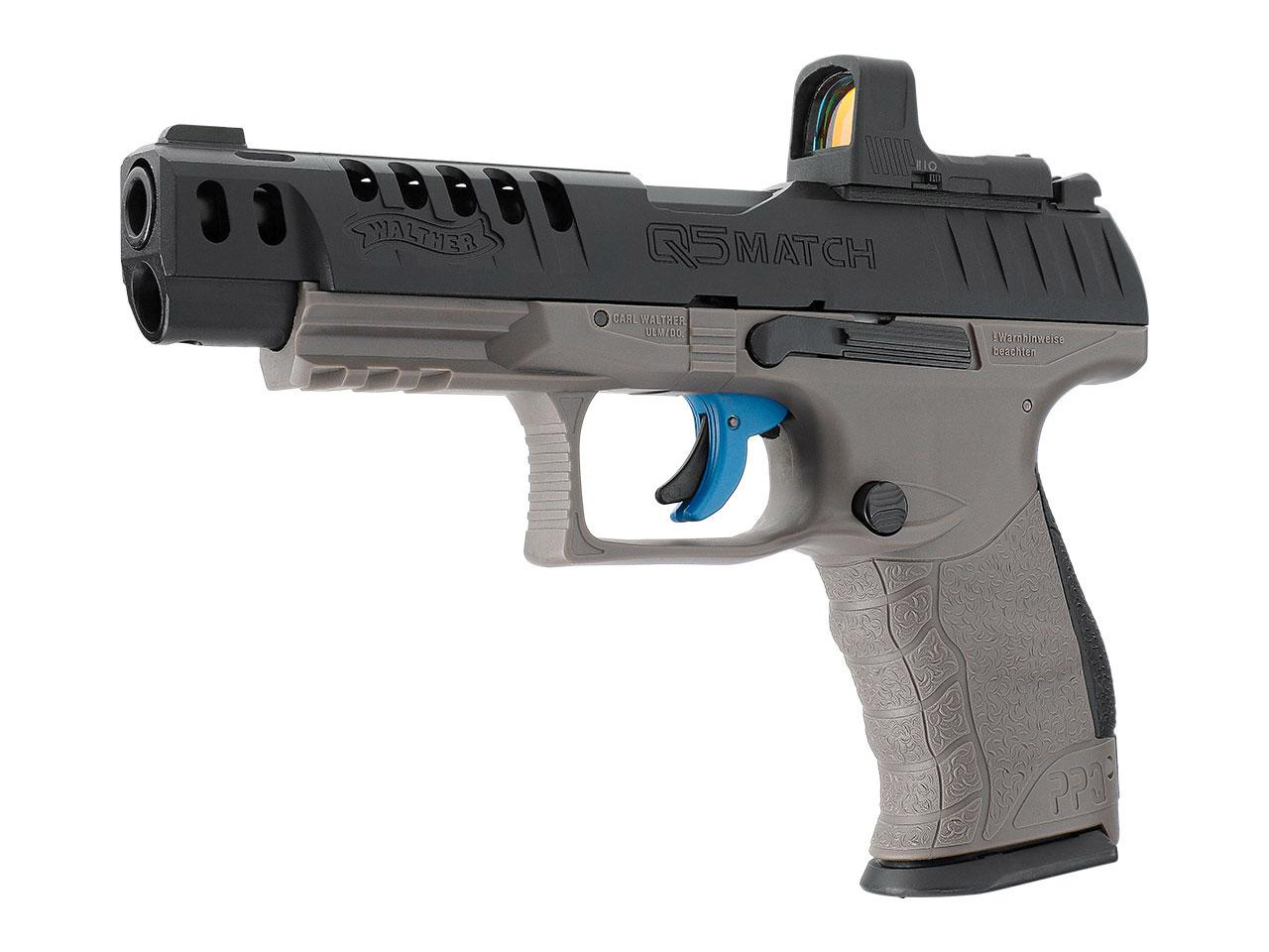 CO2 Pistole Walther Q5 Match Combo 5 Zoll Tungsten Gray Kaliber 4,5 mm Diabolo (P18)<b> + Leuchtpunktvisier RDS 8</b>