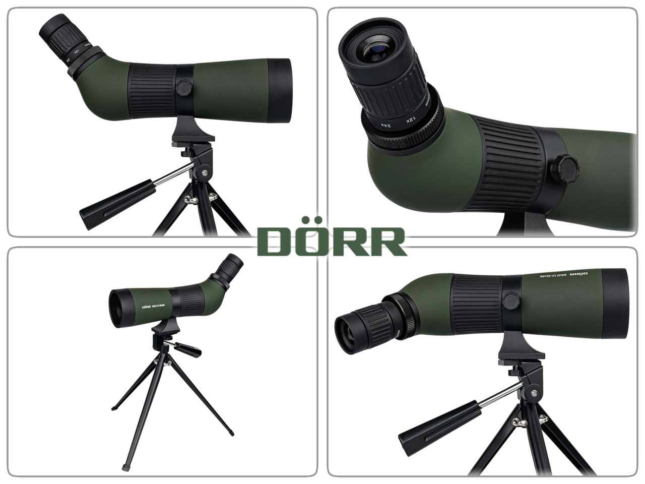 Spektiv Zoomspektiv Beobachtungsfernrohr Dörr Kauz 12-36x60 grün inklusive Tischstativ und Tasche